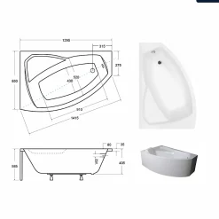 Besco Baignoire asymétrique - 130 x 85 cm - Gauche - sans Habillage - avec Pieds - Repose-tête - Vidage Chrome - RIMA