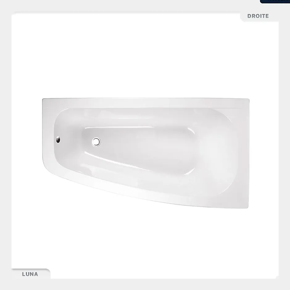 Besco Baignoire asymétrique - 150 x 80 cm - Droite - avec Tablier - Pieds - Vidage Chrome - LUNA* Baignoire Asymétrique