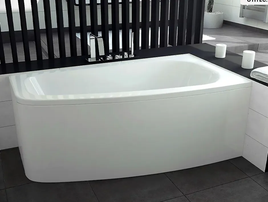 Besco Baignoire asymétrique - 150 x 80 cm - Droite - avec Tablier - Pieds - Vidage Chrome - LUNA* Baignoire Asymétrique
