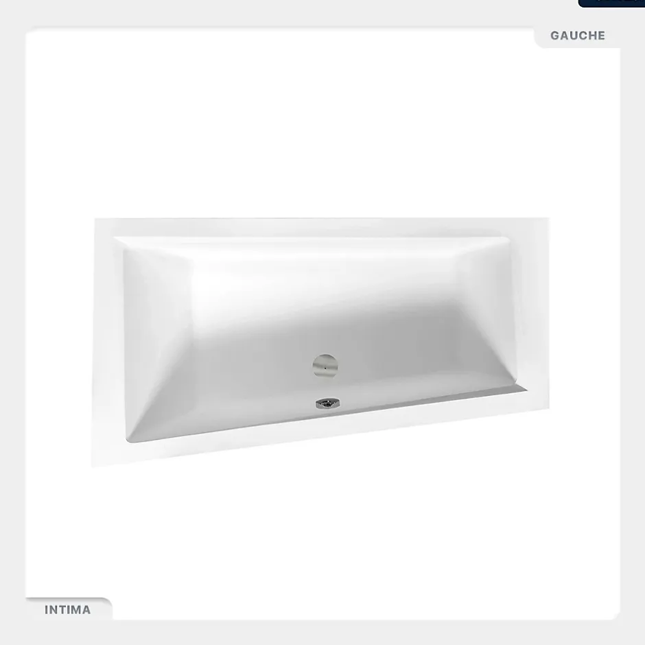 Besco Baignoire asymétrique - 160 x 90 cm - Gauche - sans Habillage - avec Pieds - Repose-tête - Vidage Chrome - INTIMA