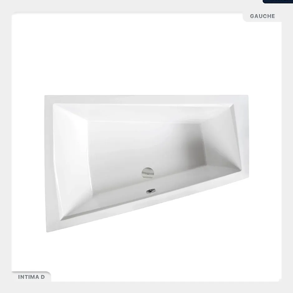 Besco Baignoire asymétrique - 180 x 125 cm - Gauche - avec Pieds - 2 Repose-têtes - Étagère bambou - Vidage Chrome - INTIMA DUO