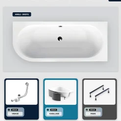 Besco Baignoire asymétrique - 150 x 75 cm - Droite - avec Habillage - Pieds - Vidage Chrome - AVITA* Baignoire Asymétrique