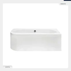Besco Baignoire asymétrique - 150 x 75 cm - Droite - avec Habillage - Pieds - Vidage Chrome - AVITA* Baignoire Asymétrique