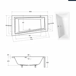 Besco Baignoire asymétrique - 150 x 85 cm - Gauche - avec Tablier - Pieds - Vidage Chrome - INTIMA* Baignoire Asymétrique
