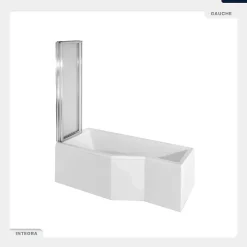 Besco Baignoire asymétrique - 150 x 75 cm - Gauche - sans Habillage - avec Pieds - Pare Baignoire 3 Volets - Vidage Chrome - INTEGRA* Baignoire Asymétrique