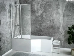 Besco Baignoire asymétrique - 150 x 75 cm - Gauche - avec Tablier - Pieds - Vidage Chrome - INTEGRA