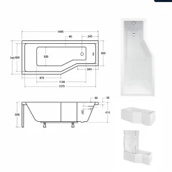 Besco Baignoire asymétrique - 150 x 75 cm - Gauche - avec Tablier - Pieds - Vidage Chrome - INTEGRA