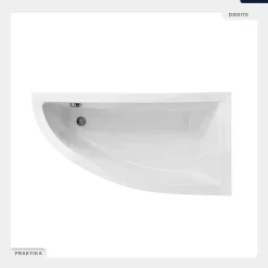Besco Baignoire asymétrique - 140 x 70 cm - Droite - sans Habillage - avec Pieds - Vidage Chrome - PRAKTIKA