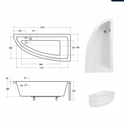 Besco Baignoire asymétrique - 140 x 70 cm - Droite - sans Habillage - avec Pieds - Vidage Chrome - PRAKTIKA