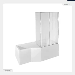 Besco Baignoire asymétrique - 170 x 75 cm - Droite - sans Habillage - avec Pieds - Pare Baignoire 3 Volets - Vidage Chrome - INTEGRA
