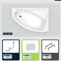 Besco Baignoire asymétrique - 140 x 90 cm - Droite - sans Habillage - avec Pieds - Repose-tête - Vidage Chrome - RIMA
