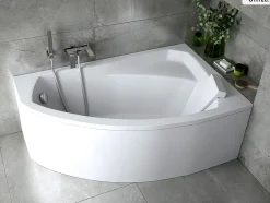 Besco Baignoire asymétrique - 140 x 90 cm - Droite - sans Habillage - avec Pieds - Repose-tête - Vidage Chrome - RIMA