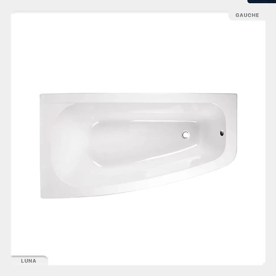 Besco Baignoire asymétrique - 150 x 80 cm - Gauche - sans Habillage - avec Pieds - Vidage Chrome - LUNA