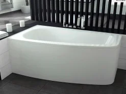 Besco Baignoire asymétrique - 150 x 80 cm - Gauche - sans Habillage - avec Pieds - Vidage Chrome - LUNA