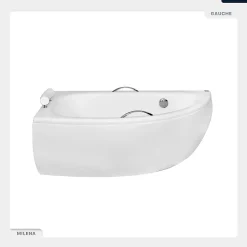 Besco Baignoire asymétrique - 150 x 70 cm - Gauche - avec Habillage - Pieds - Poignées - Repose-tête - Vidage Chrome - MILENA PREMIUM* Baignoire Asymétrique