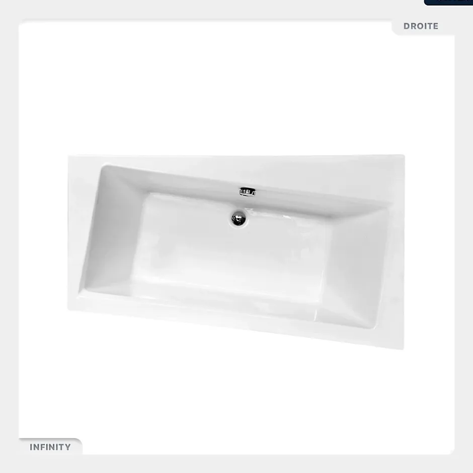 Besco Baignoire asymétrique - 150 x 90 cm - Droite - sans Habillage - avec Pieds - Vidage Chrome - INFINITY* Baignoire Asymétrique