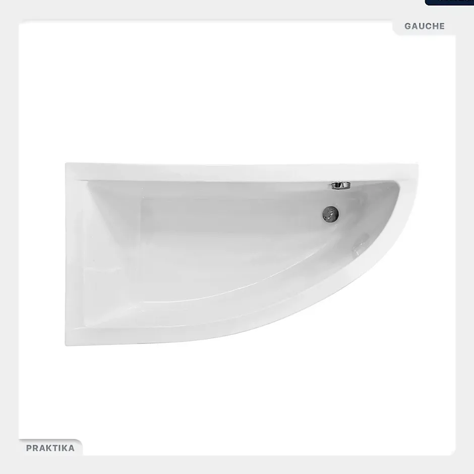 Besco Baignoire asymétrique - 140 x 70 cm - Gauche - avec Tablier - Pieds - Vidage Chrome - PRAKTIKA* Baignoire Asymétrique
