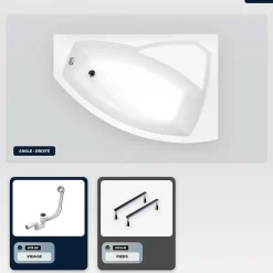 Besco Baignoire asymétrique - 150 x 95 cm - Droite - sans Habillage - avec Pieds - Vidage Chrome - RIMA* Baignoire Asymétrique