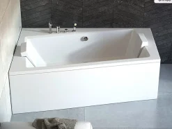 Besco Baignoire asymétrique - 150 x 90 cm - Gauche - avec Habillage - Pieds - Vidage Chrome - INFINITY