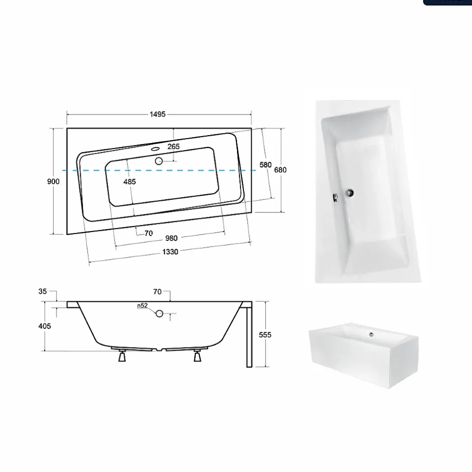 Besco Baignoire asymétrique - 150 x 90 cm - Gauche - avec Habillage - Pieds - Vidage Chrome - INFINITY