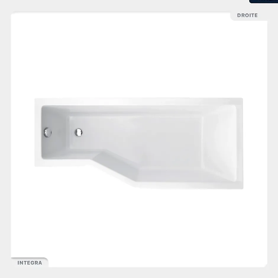 Besco Baignoire asymétrique - 170 x 75 cm - Droite - avec Tablier - Pieds - Vidage Chrome - INTEGRA