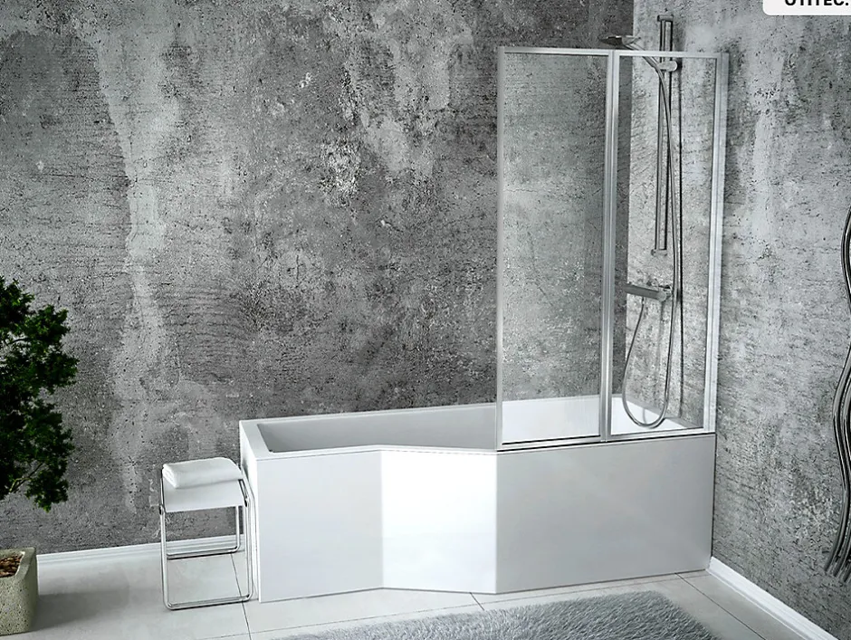 Besco Baignoire asymétrique - 170 x 75 cm - Droite - avec Tablier - Pieds - Vidage Chrome - INTEGRA