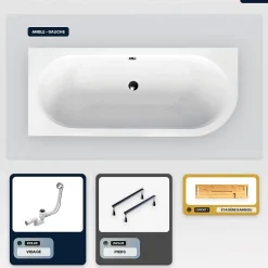 Besco Baignoire asymétrique - 180 x 80 cm - Gauche - sans Habillage - avec Pieds - Étagère bambou - Vidage Chrome - AVITA