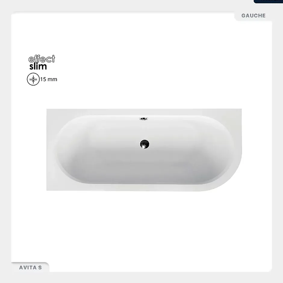 Besco Baignoire asymétrique - 170 x 75 cm - Gauche - avec Habillage - Pieds - Vidage Chrome - AVITA SLIM