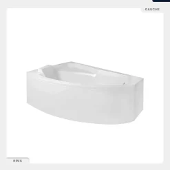 Besco Baignoire asymétrique - 150 x 95 cm - Gauche - avec Tablier - Pieds - Vidage Chrome - RIMA