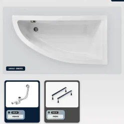 Besco Baignoire asymétrique - 150 x 70 cm - Droite - sans Habillage - avec Pieds - Vidage Chrome - PRAKTIKA