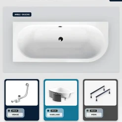Besco Baignoire asymétrique - 160 x 75 cm - Gauche - avec Habillage - Pieds - Vidage Chrome - AVITA* Baignoire Asymétrique