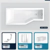 Besco Baignoire asymétrique - 170 x 75 cm - Gauche - avec Tablier - Pieds - Pare Baignoire 3 Volets - Vidage Chrome - INTEGRA* Baignoire Asymétrique