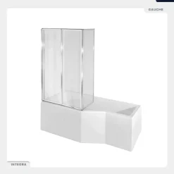Besco Baignoire asymétrique - 170 x 75 cm - Gauche - avec Tablier - Pieds - Pare Baignoire 3 Volets - Vidage Chrome - INTEGRA* Baignoire Asymétrique