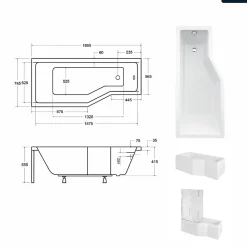 Besco Baignoire asymétrique - 170 x 75 cm - Gauche - avec Tablier - Pieds - Pare Baignoire 3 Volets - Vidage Chrome - INTEGRA* Baignoire Asymétrique