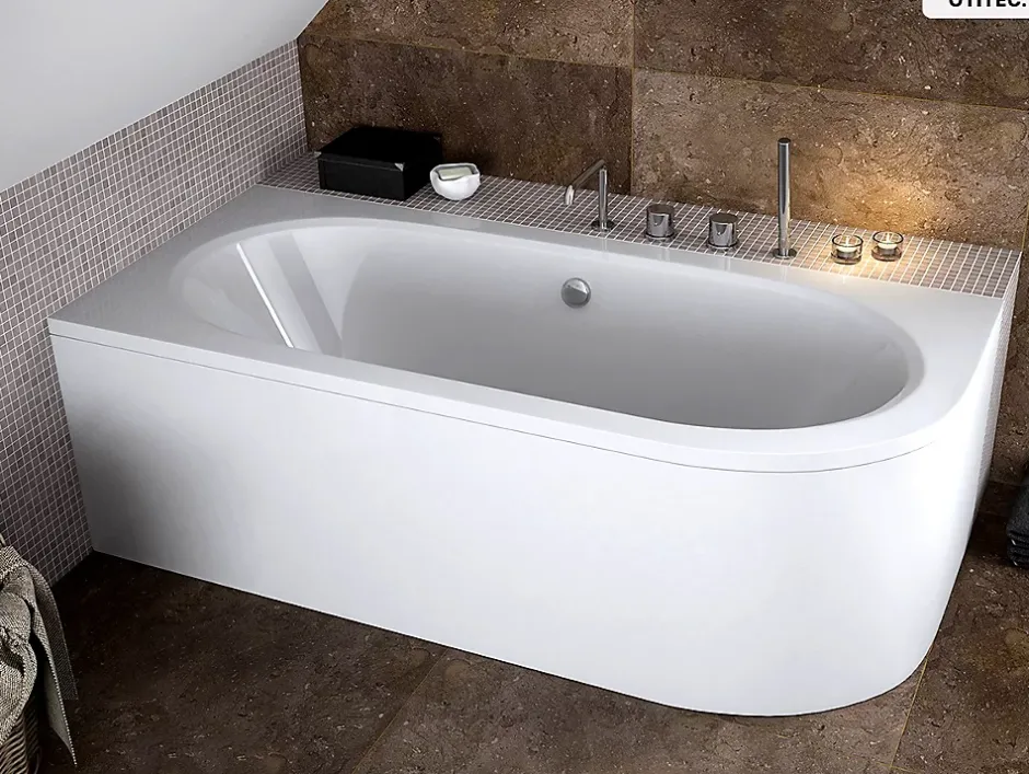 Besco Baignoire asymétrique - 180 x 80 cm - Gauche - sans Habillage - avec Pieds - Vidage Chrome - AVITA