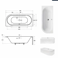 Besco Baignoire asymétrique - 180 x 80 cm - Gauche - sans Habillage - avec Pieds - Vidage Chrome - AVITA