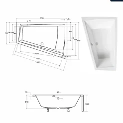 Besco Baignoire asymétrique - 180 x 125 cm - Gauche - avec Habillage - Pieds - 2 Repose-têtes - Vidage Chrome - INTIMA DUO* Baignoire Asymétrique
