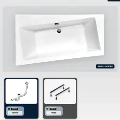 Besco Baignoire asymétrique - 150 x 90 cm - Gauche - sans Habillage - avec Pieds - Vidage Chrome - INFINITY