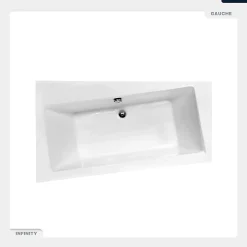 Besco Baignoire asymétrique - 150 x 90 cm - Gauche - sans Habillage - avec Pieds - Vidage Chrome - INFINITY