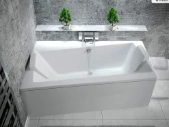 Besco Baignoire asymétrique - 150 x 90 cm - Gauche - sans Habillage - avec Pieds - Vidage Chrome - INFINITY