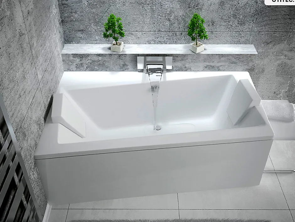 Besco Baignoire asymétrique - 150 x 90 cm - Gauche - sans Habillage - avec Pieds - Vidage Chrome - INFINITY