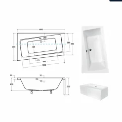 Besco Baignoire asymétrique - 150 x 90 cm - Gauche - sans Habillage - avec Pieds - Vidage Chrome - INFINITY