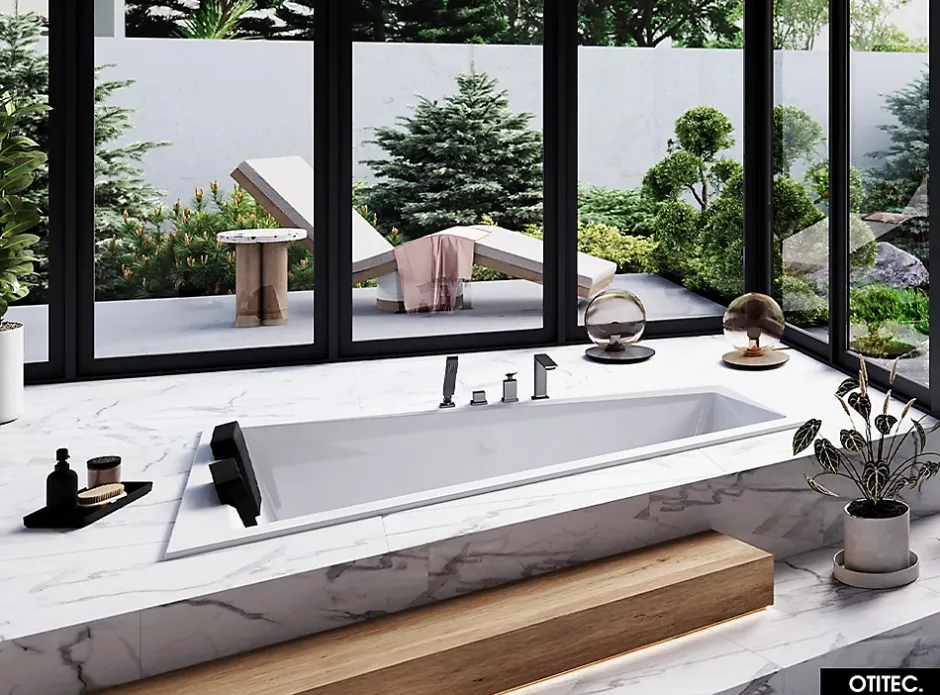 Besco Baignoire Asymétrique à Encastrer - 180 x 125 cm - GAUCHE - INTIMA DUO SLIM - 2 REPOSE-TÊTES OFFERTS