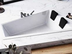 Besco Baignoire Asymétrique à Encastrer - 170 x 125 cm - DROITE - INTIMA DUO SLIM - 2 REPOSE-TÊTES OFFERTS