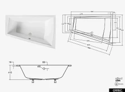 Besco Baignoire Asymétrique à Encastrer - 180 x 125 cm - DROITE - INTIMA DUO SLIM - 2 REPOSE-TÊTES OFFERTS