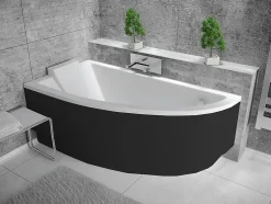 Besco Baignoire asymétrique + tablier noir + repose tête - PRAKTIKA - 150 x 70 cm - Gauche* Baignoire Asymétrique