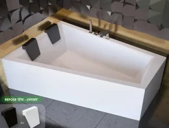 Besco Baignoire asymétrique + tablier blanc + repose tête - INTIMA DUO - 170 x 125 cm - Gauche