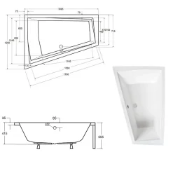 Besco Baignoire asymétrique + tablier blanc + repose tête - INTIMA DUO - 170 x 125 cm - Gauche