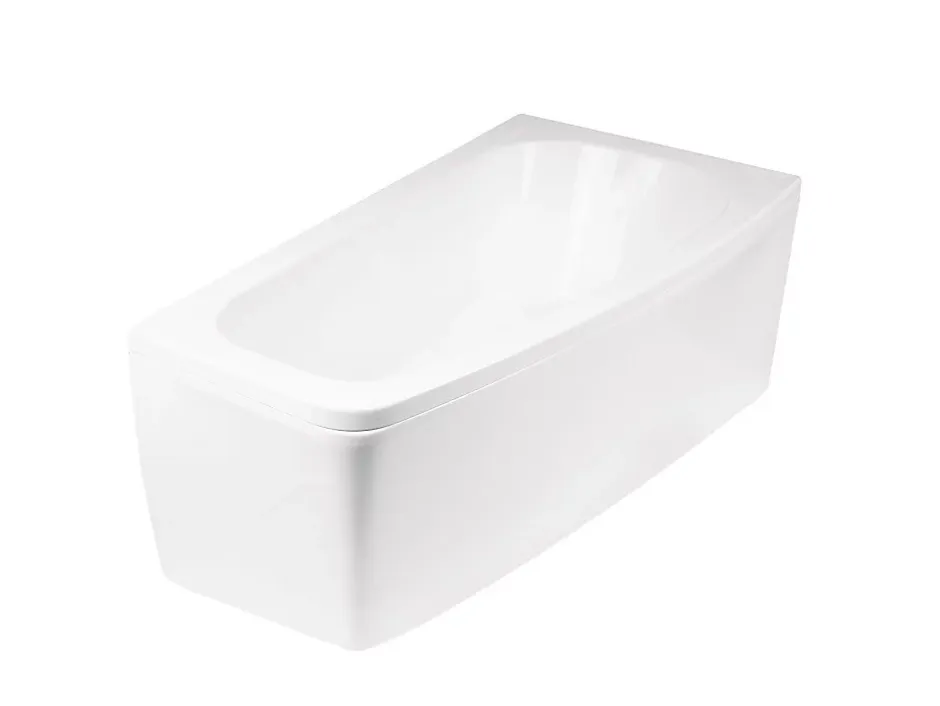 Besco Baignoire asymétrique + tablier blanc + repose tête - LUNA - 150 x 80 cm - Droite