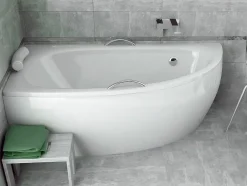 Besco Baignoire asymétrique + tablier blanc + repose tête + poignées - MILENA PREMIUM - 150 x 70 cm - Droite* Baignoire Asymétrique